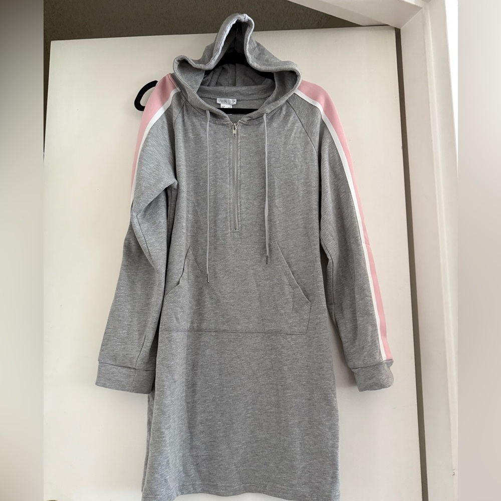 Venus Medium Gray and Pink Hoodie Dress